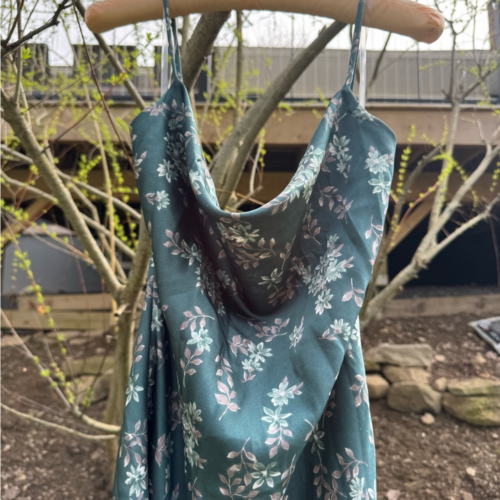Floral Teal Spaghetti Strap Dress